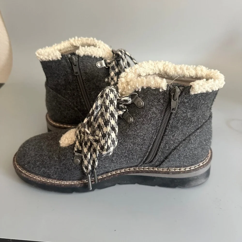 Madden NYC Womens Grey Felt Faux Shearling Hiker Ankle Boots Size‎ 9 Houndstooth